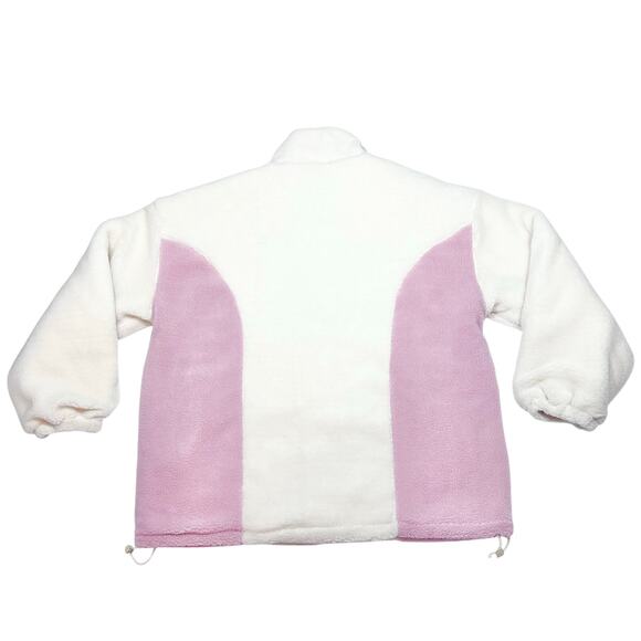 AELFRIC EDEN Oversized Sherpa Fleece Jacket Unisex Large Pink White Full Zip - Picture 2 of 10